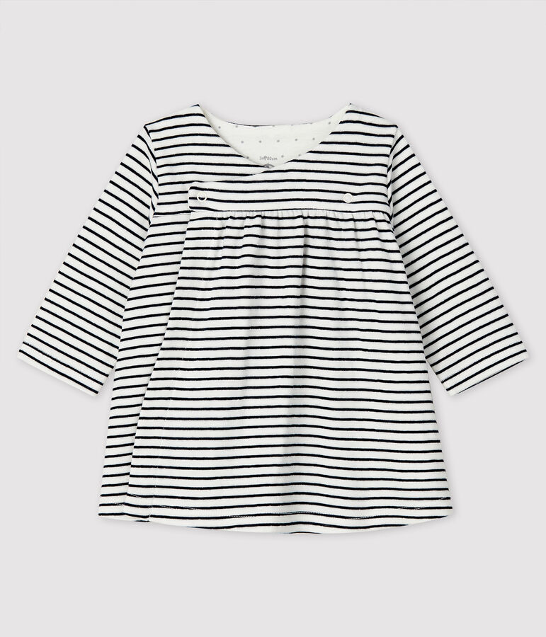 Baby Girls' Long-Sleeved Tube-Knit Striped Dress white/blue
