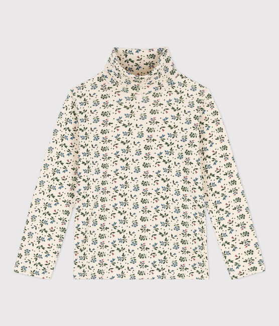 Girls' Floral Print Cotton Polo Neck AVALANCHE+VALLEE white/MULTICO