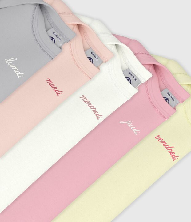 Pack of babies' short-sleeved plain cotton bodies multicolor