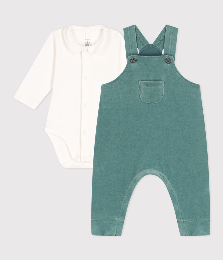 Babies' Velour Dungarees and Bodysuit BRUT green