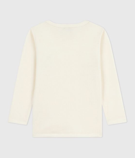 Children's long-sleeved plain wool and cotton t-shirt ECRU grey