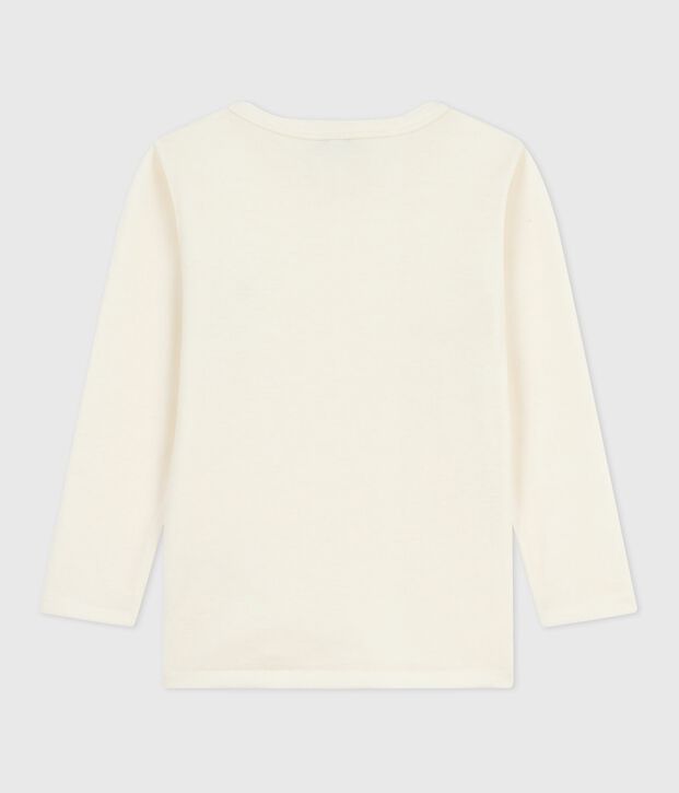 Children's long-sleeved plain wool and cotton t-shirt beige