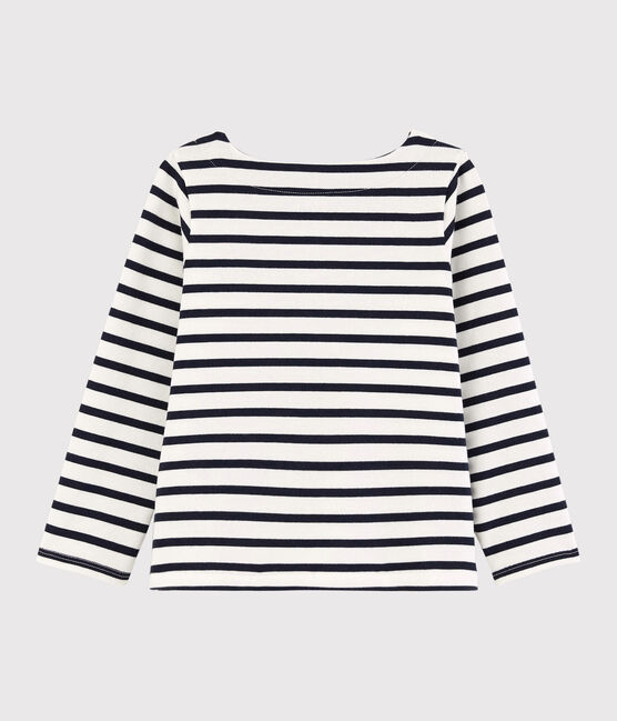 Girls' Jersey Breton Top MARSHMALLOW white/SMOKING blue