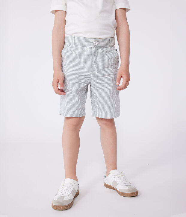 Children's stripy cotton Bermuda shorts white/green