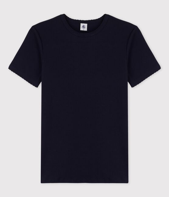 Women's Iconic Organic Cotton T-Shirt With Decorative Stitching SMOKING blue
