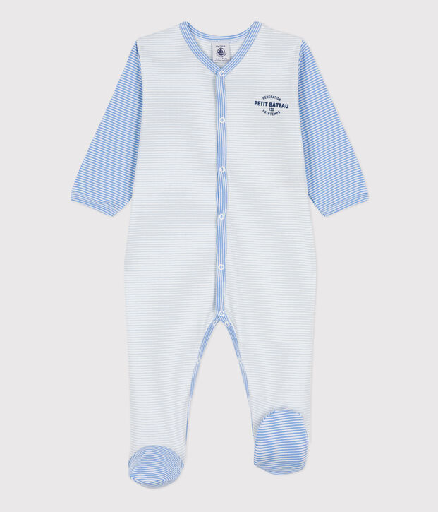 Pinstriped Cotton Sleepsuit blue/white