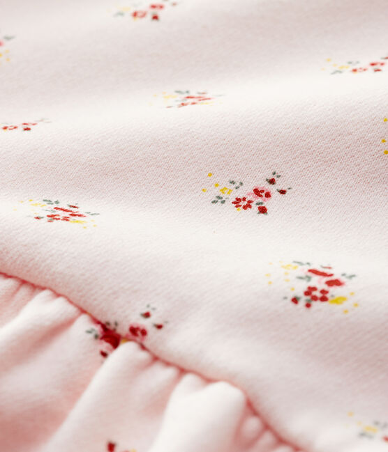 Baby Girls' Long-Sleeved Fleece Dress FLEUR pink/MULTICO white