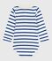 Babies' stripy cotton body with a polo shirt collar MILK blue/OLYMPIC