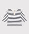Babies' long-sleeved cotton T-Shirt MARSHMALLOW white/SMOKING blue