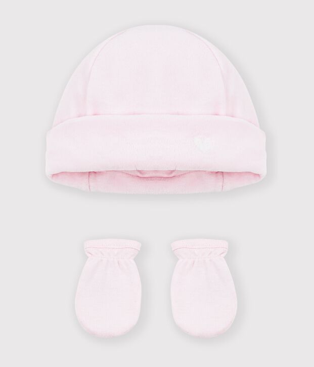 Babies' plain beanie and mittens set multicolor