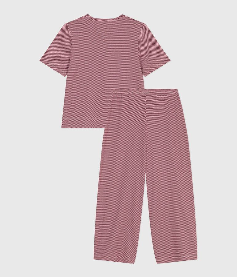 Women's cotton pyjamas with short sleeves and wide stripy legs red/white
