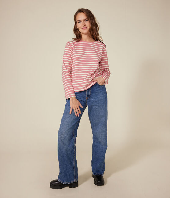 Women's Buttoned Cotton Breton Top ROSEWOOD pink/AVALANCHE