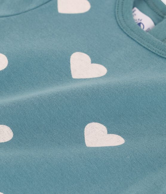 Babies' Cotton Heart Print Short-Sleeved T-Shirt BRUT green/AVALANCHE white