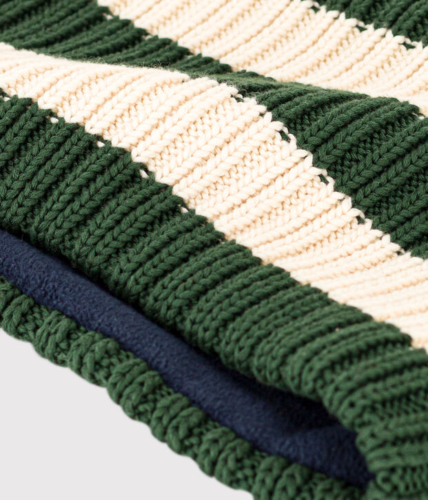 Unisex Fleece-Lined Stripy Knitted Snood green/ecru