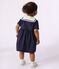 Babies' short-sleeved plain cotton dress with a sailor collar blue