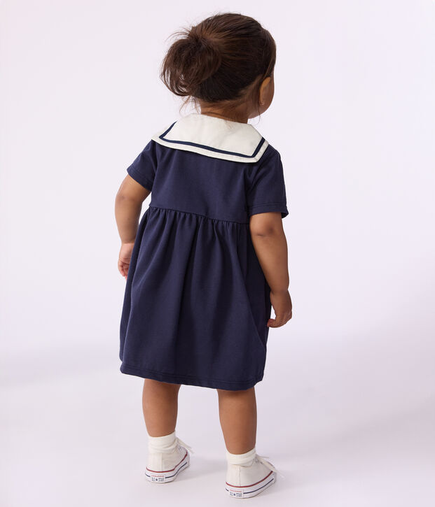 Babies' short-sleeved plain cotton dress with a sailor collar SMOKING