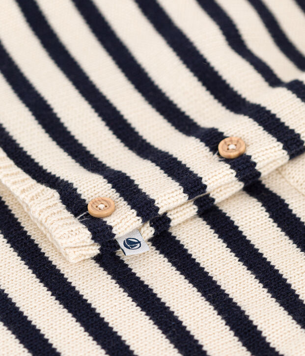 Babies' Wool/Cotton Knit Sailor Striped Clothing - 2-Piece Set Ecru/blue
