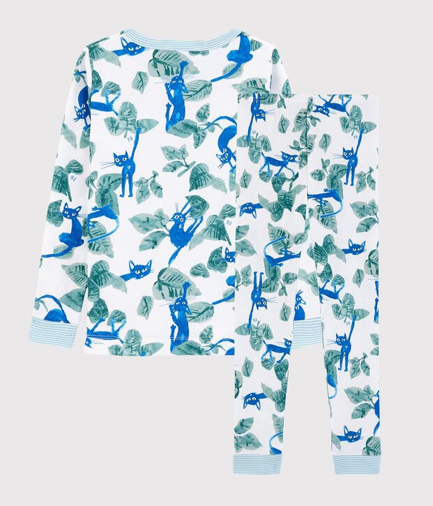 Boys' Snugfit Cat Print Cotton Pyjamas white/multicolor