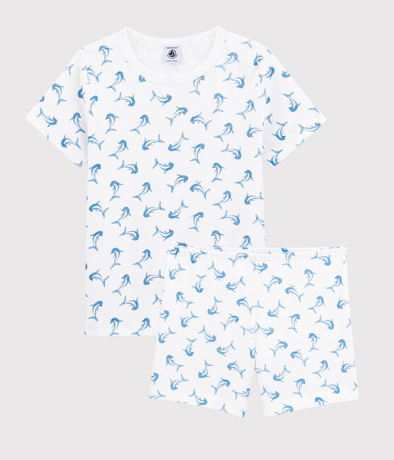 Unisex Children's Cotton Short Pyjamas MARSHMALLOW white/BLEU blue