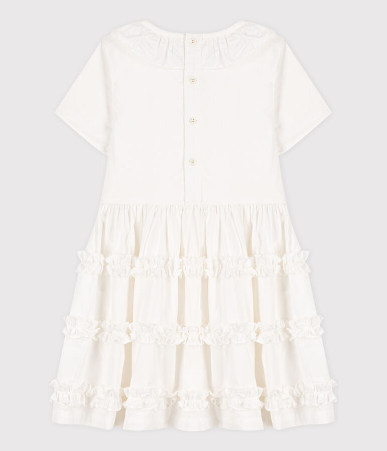 Girls' Short-Sleeved Poplin Dress ECUME 1 white