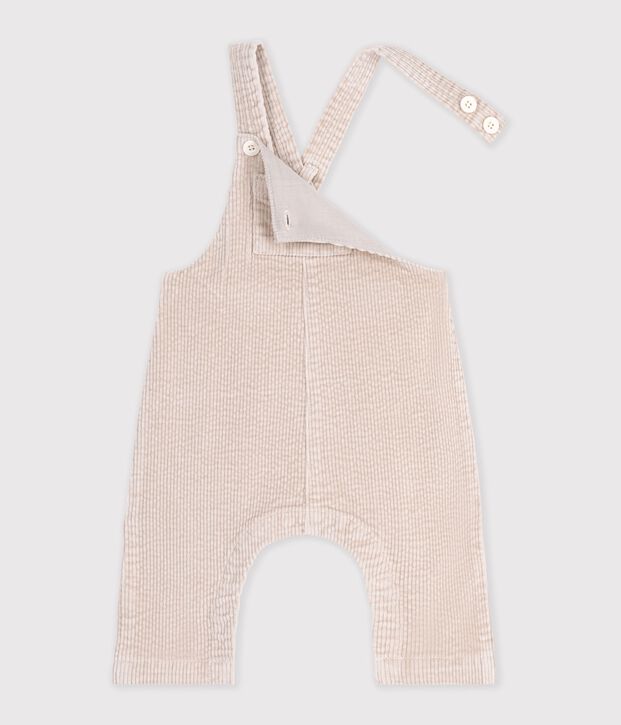 Babies' long-leg dungarees in plain corduroy Ecru
