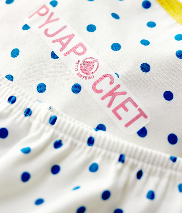 Girls' Blue Spotted Cotton Short Pyjamas white/blue