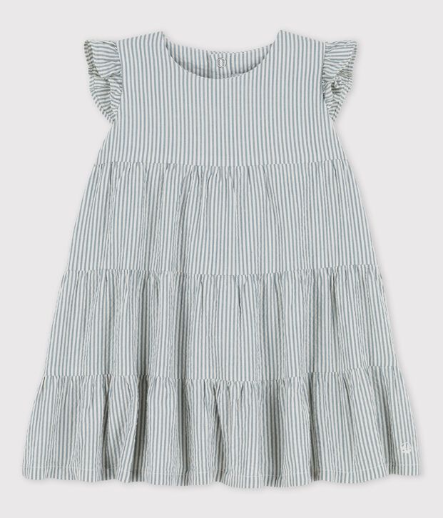 Babies' Striped Organic Seersucker Dress green/white