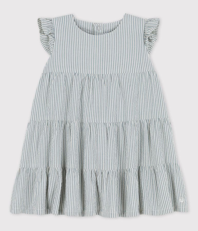Babies' Striped Organic Seersucker Dress green/white