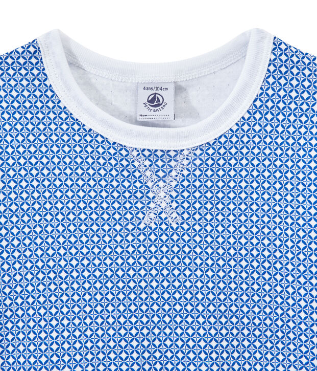 Boy's short-sleeved double knit pyjamas white/blue