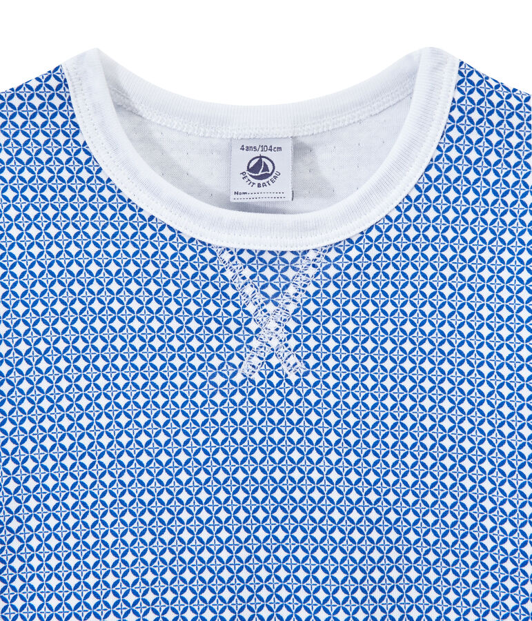 Boy's short-sleeved double knit pyjamas white/blue