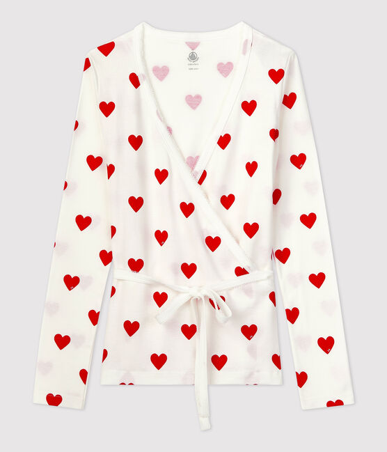 Women's Organic Cotton Wrapover Cardigan MARSHMALLOW white/TERKUIT red