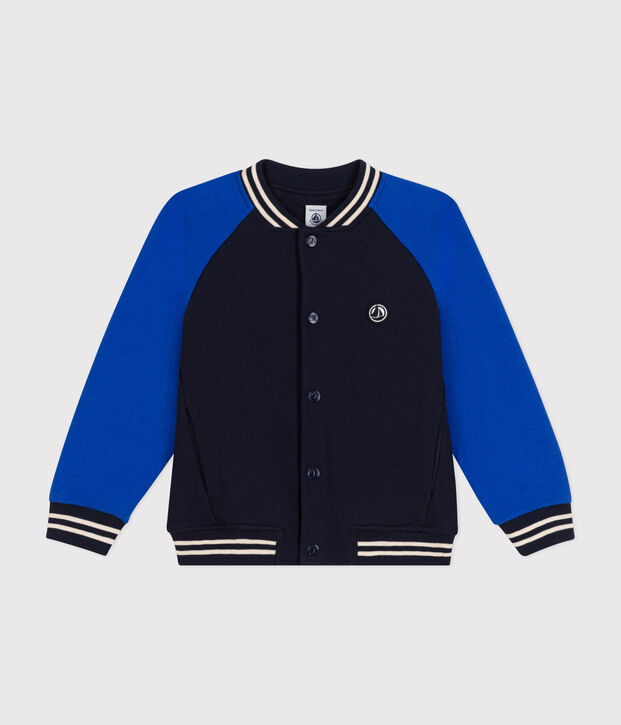Boys' fleece baseball jacket blue/blue