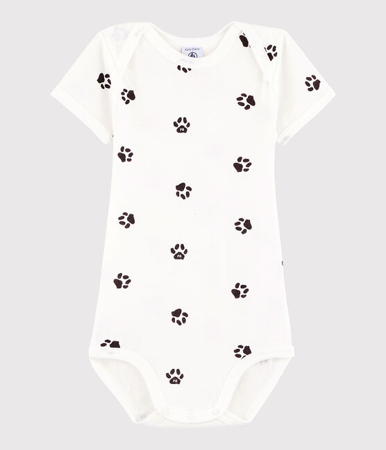 Unisex Babies' Short-Sleeved Bodysuit MARSHMALLOW white/CAPECOD grey