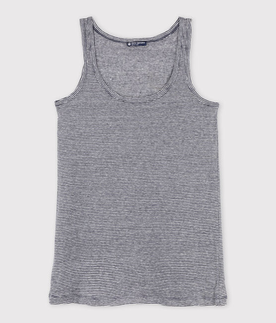 Women's milleraies-striped linen vest top SMOKING blue/LAIT white