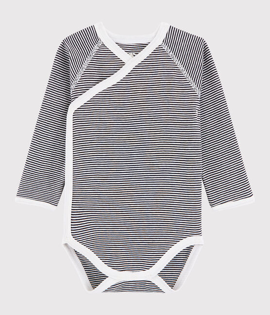 Unisex Babies' Short-Sleeved Wrapover Bodysuit SMOKING blue/MARSHMALLOW white