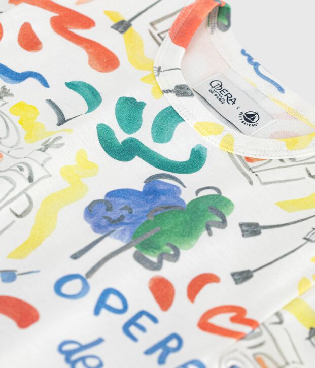 Children's short-sleeved printed cotton T-shirt white/red/multicolor