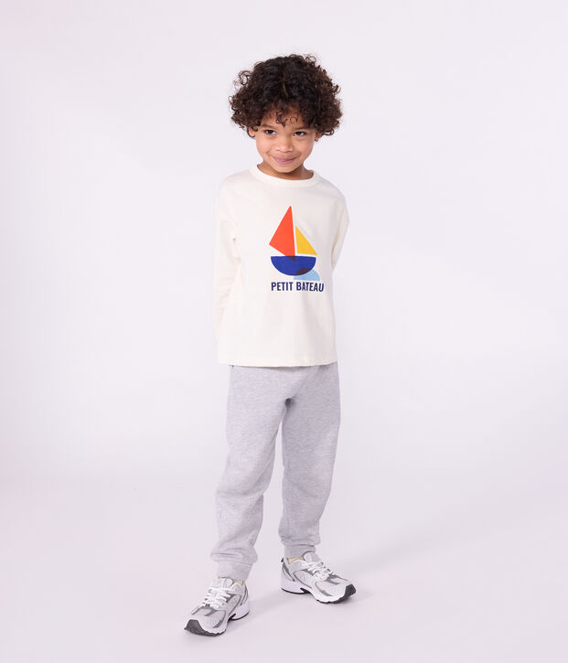 Children's long-sleeved printed cotton T-shirt MILK