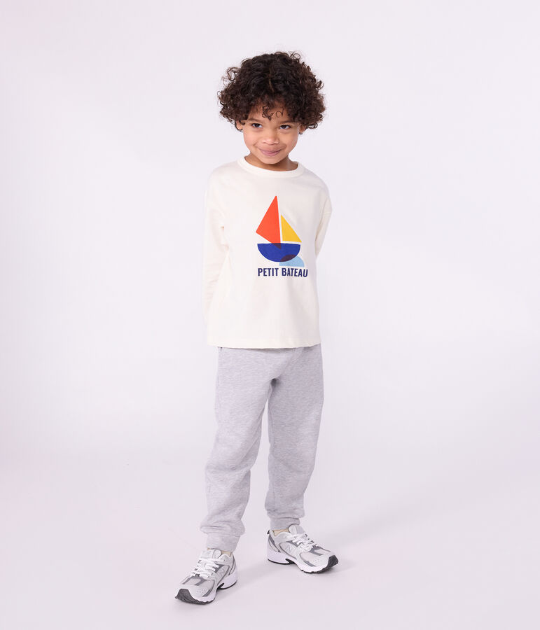 Children's long-sleeved printed cotton T-shirt Ecru