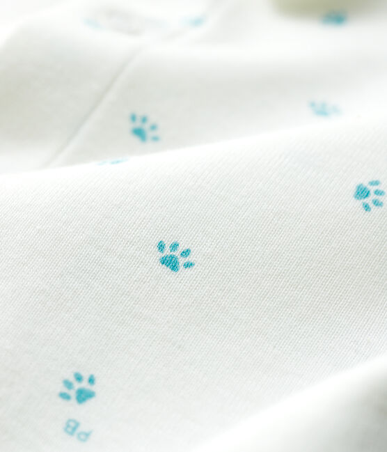 Babies' Footless Paw Print Cotton Sleepsuit MARSHMALLOW white/MISTIGRI white