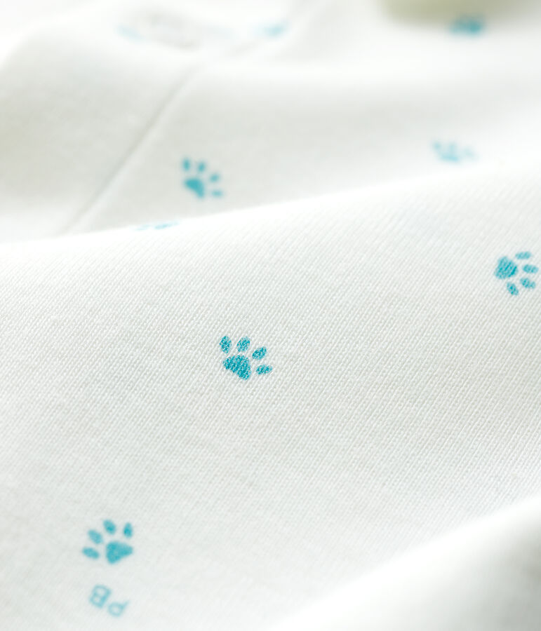 Babies' Footless Paw Print Cotton Sleepsuit white/grey