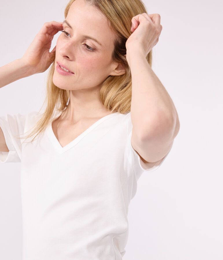 Women's iconic plain short-sleeved rib knit T-shirt white