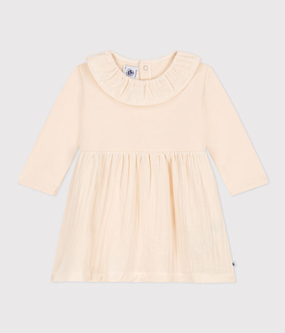 Babies' Long-Sleeved Dual Material Dress AVALANCHE Ecru