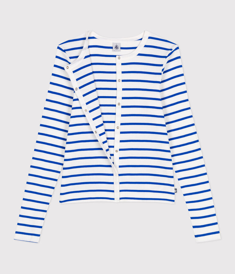Women's plain cotton cardigan white/blue