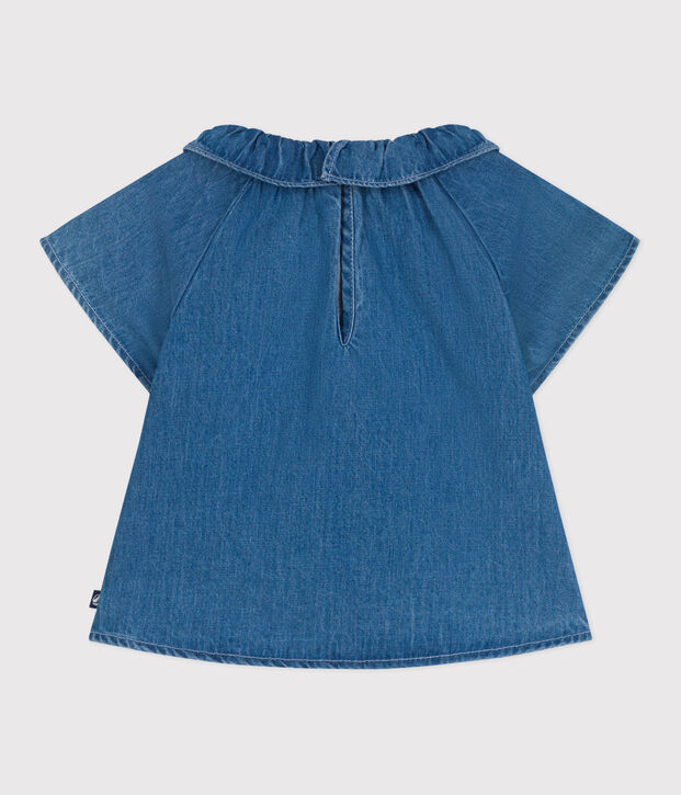 Babies' short-sleeved denim blouse blue