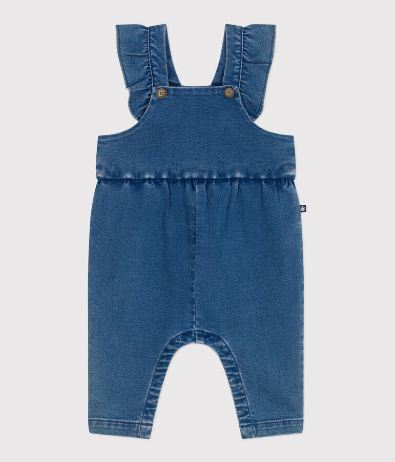 Babies' long-leg elastane denim dungarees blue