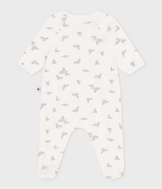 Babies' whale pattern cotton pyjamas MARSHMALLOW white/MULTICO white