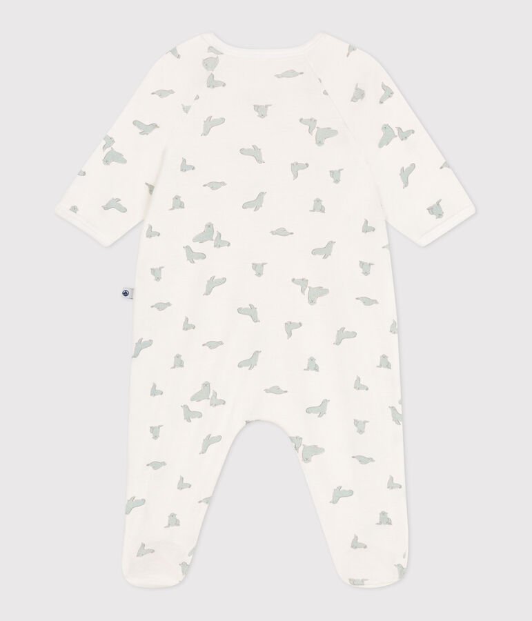 Babies' whale pattern cotton pyjamas MARSHMALLOW white/MULTICO white