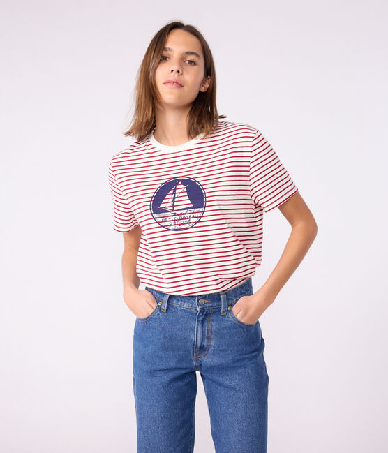 The Straight short-sleeved cotton T-shirt for women MILK red/AMARANTE