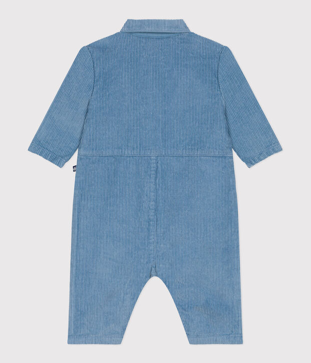 Babies' long, plain overall-style corduroy playsuit blue