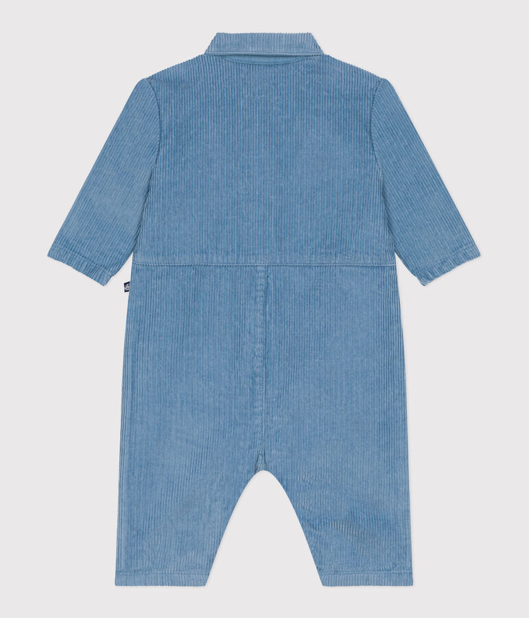 Babies' long, plain overall-style corduroy playsuit blue